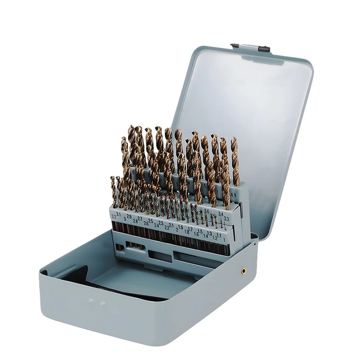 Set burghie spiralate 51 piese, aliaj de otel cobalt, 1-6 mm, 17 cm