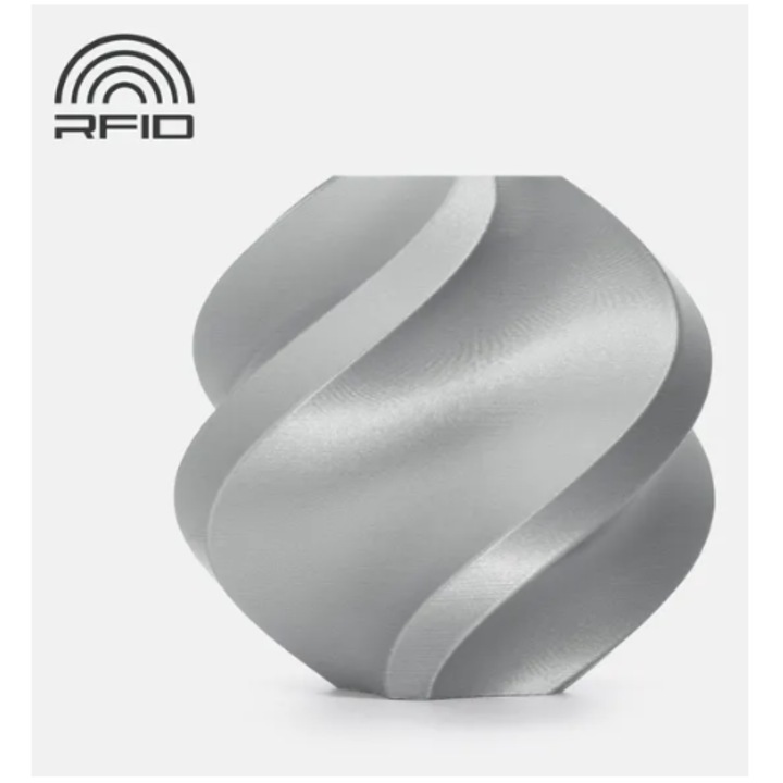 Filament 3D BambuLab PLA Basic, Argintiu, 1.75 mm, 1Kg, Rola Refill cod 10102