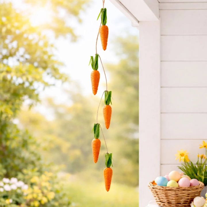 Ghirlanda Decorativa Paste Cu 5 Morcovi Decoratiune Usa Perete Decor Primavara Morcovi Din Spuma Cu Sfoara Naturala 120x17cm Shopiens