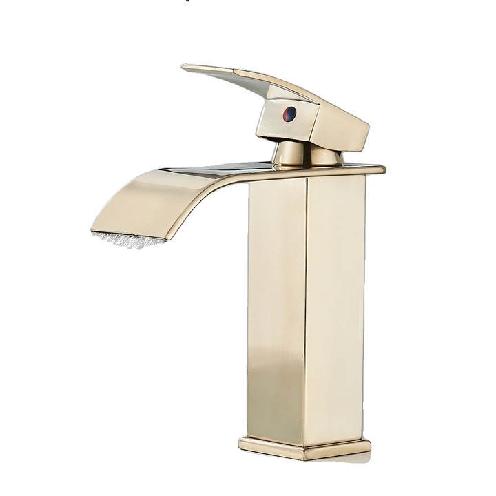 Csaptelep, rozsdamentes acél, egykaros, arany szálcsiszolt rövid, mosogatópultra szerelhető