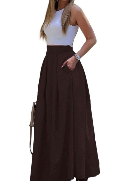 Fusta Dama, Talie Inalta, Croiala In A, Cu Buzunare Laterale, Maro