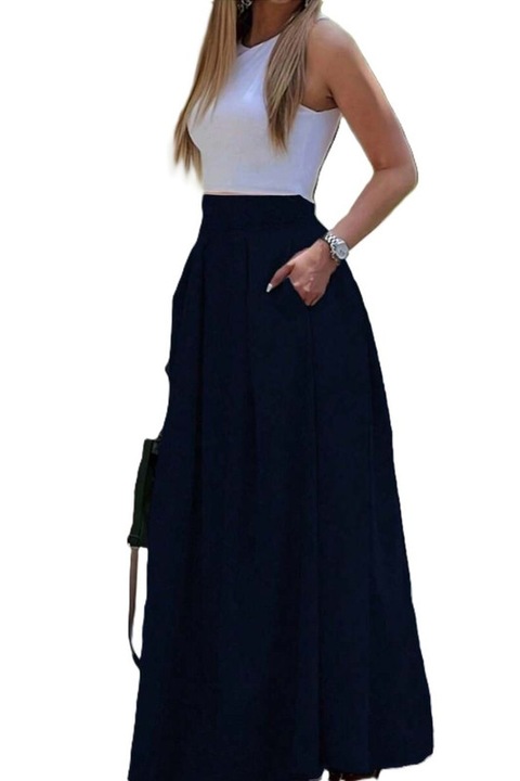 Fusta Dama, Talie Inalta, Croiala In A, Cu Buzunare Laterale, Albastru marin