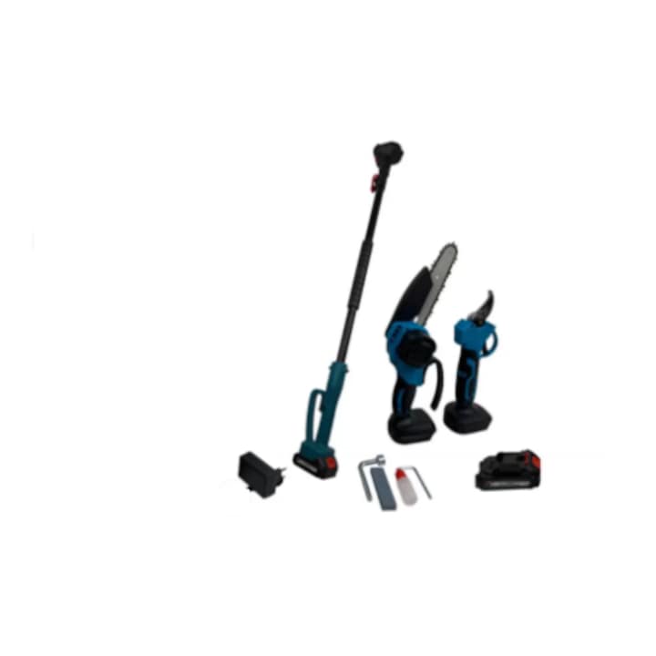 Set foarfeca electrica si mini drujba 48V, brat telescopic, 2 baterii, GERMAN MEISTER