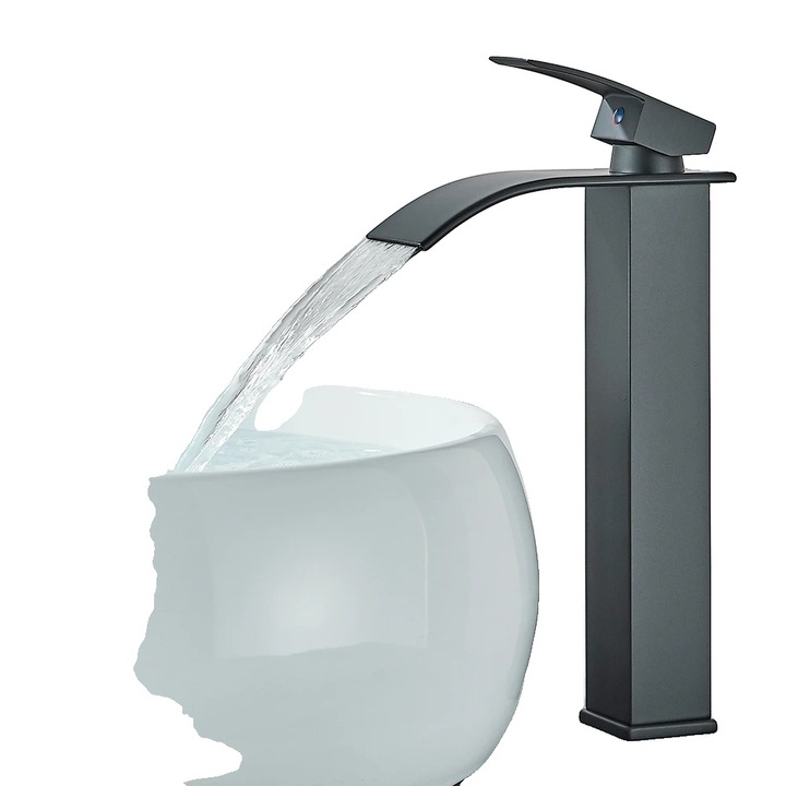 Magas, matt fekete, rozsdamentes acél csaptelep, mosogatópultra szerelhető, egykaros