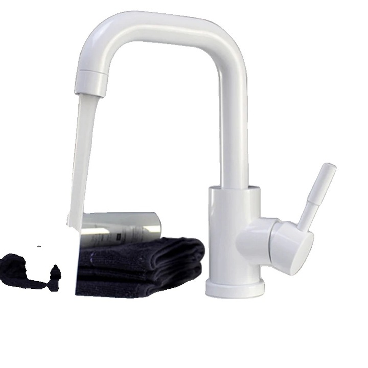 Csaptelep, egykaros, rozsdamentes acél, fehér, mosogatópultra szerelhető