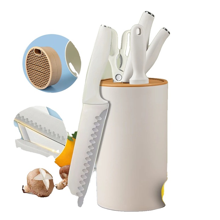 Set de cutite de bucatarie, 18 cm, 4Cr13Mov, suport detasabil, foarfece multifunctionala