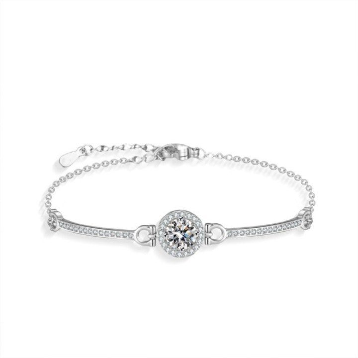 Bratara dama, CK, argint 925, cristale moissanite, 16-21cm ajustabil, argintie