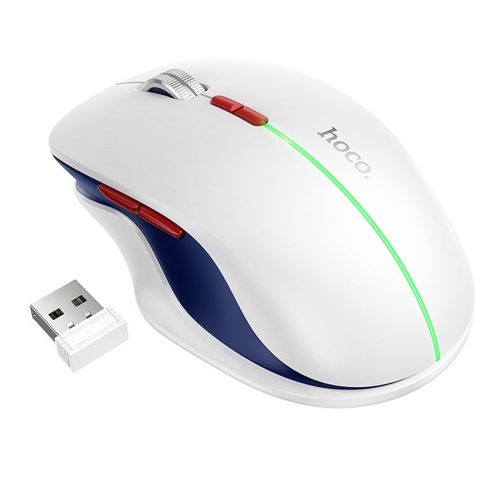 Mouse Wireless Dual BT 5.0 / 2.4G, Reincarcabil 400mAh, 7 Butoane, RGB Light, 800 DPI, Compact, Alb