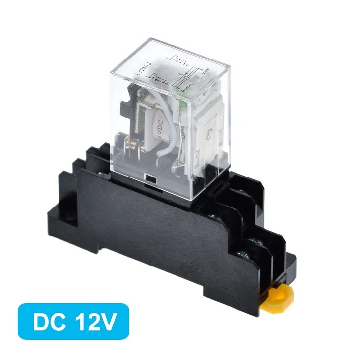 LY2NJ DPDT 8 tűs elektromágneses teljesítményrelé, 10A érintkező, foglalattal, DC 12V tekercs