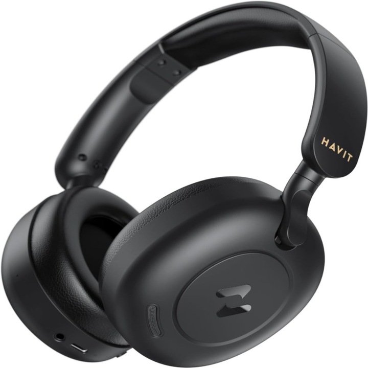 Casti Bluetooth Over-Ear Havit H655BT, Wireless, autonomie pana la 76 ore, rotative si ajustabile, sunet HiFi Stereo, bass profund, microfon incorporat, Bluetooth 5.3, compatibile Telefon, iPad, Laptop, PC, Negru