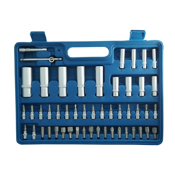 Професионална Кутия за Инструменти и Вложки, 108 Части, Хром-Ванадиева Стомана, 2 Тресчотки, Син