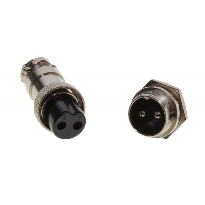 Set Conector Aviator 2 Pini Metal Mama Tata, dimensiune 10x12x50 mm, utilizare pentru echipamente electrice și electronice