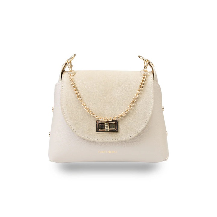 Geanta dama din piele intoarsa naturala, bej Raisa