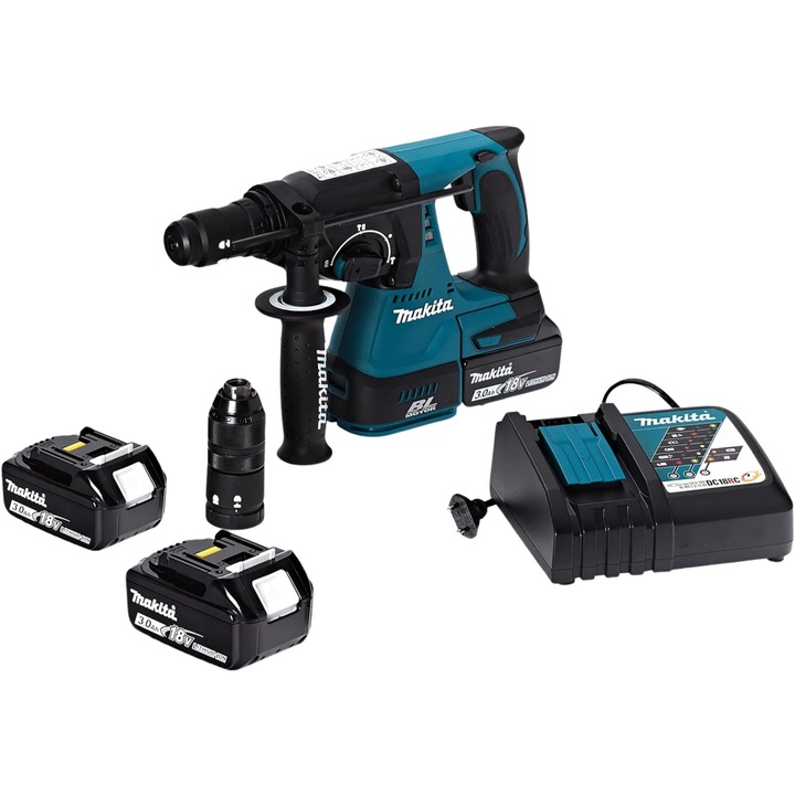 Masina de gaurit cu percutie, Makita, DHR243RFJ, acumulator 18V, 2x3, 0Ah, multicolor, 15, 51x12, 6x11, 61cm