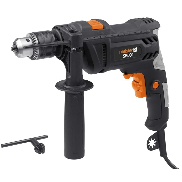 Burghiu cu impact Meister 500 W, SB500, mandrină cu angrenaj, maner suplimentar, 11, 57x9, 61x2, 99cm