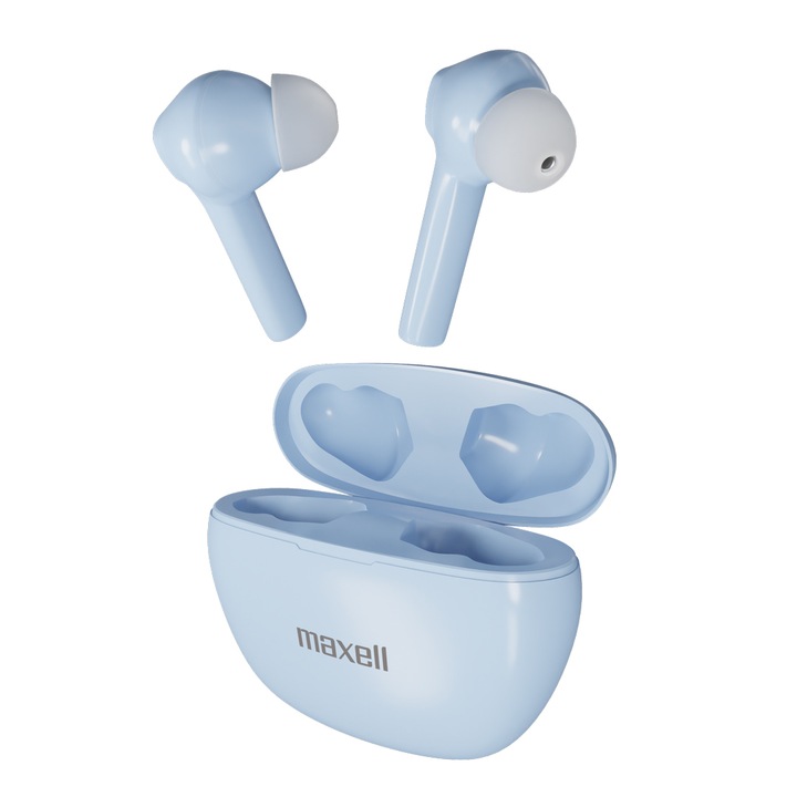 Maxell TWS Dynamic+ vezeték nélküli fülhallgató mikrofonnal, Bluetooth v5.3, 10mm, kék, töltőtokkal