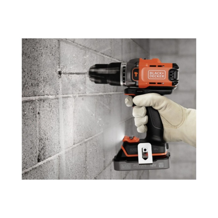 Masina de gaurit si insurubat cu percutie Black Decker, 18 V, 2 Ah, mandrina rapida, cu valiza