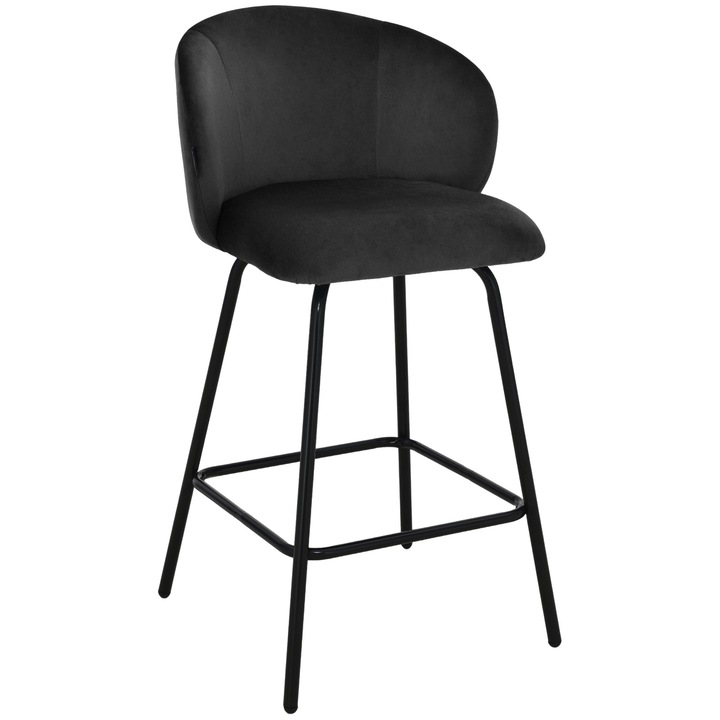 Hoker bar NEMI, 65 cm, catifea neagra, design minimalist, baza metalica