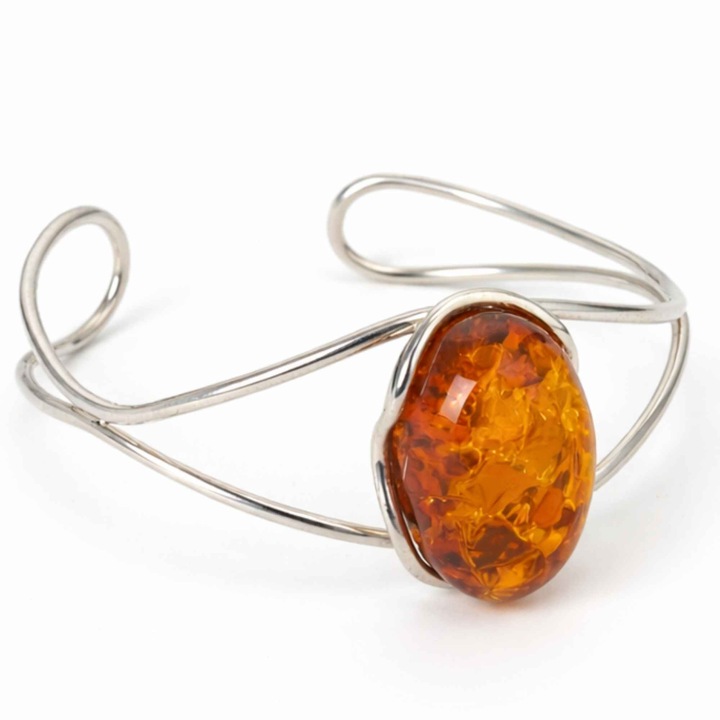 Brățară Argint 925 Ovala cu Chihlimbar Natural, 15cm-16cm, 29mmx20mm