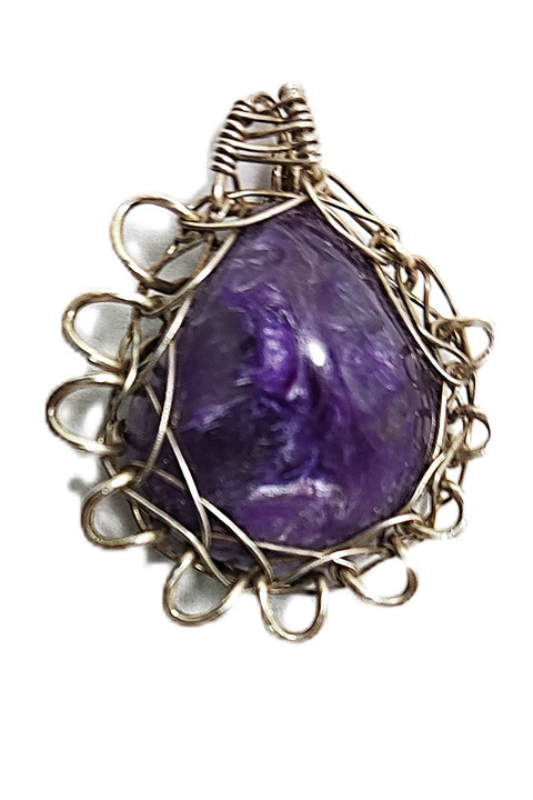 Pandantiv Argint 925, charoite natural mov, 3 cm, unicat