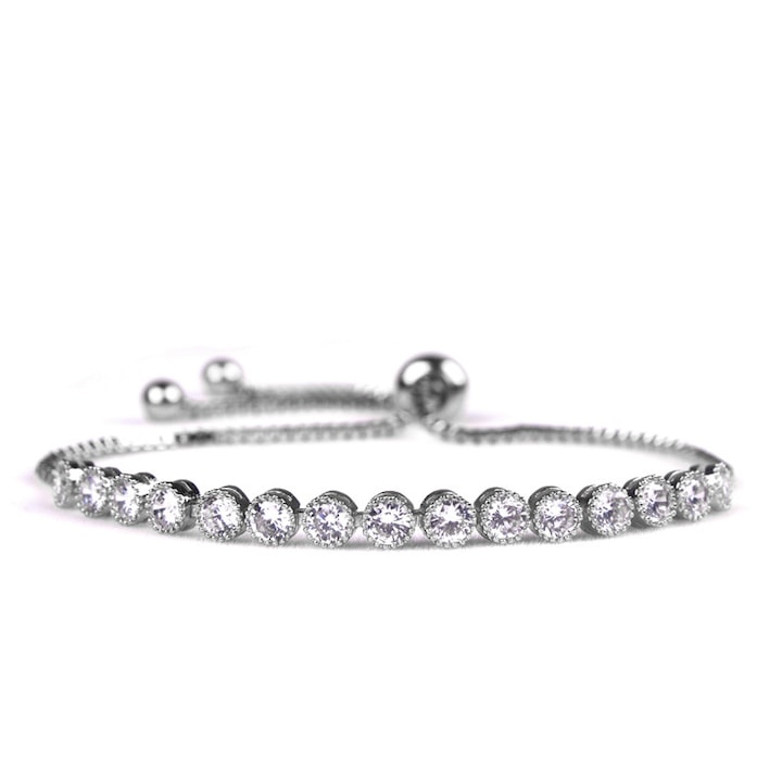 Bratara Tennis Din Argint Super Trends® Cu Zirconii Clear, Bratara Eleganta Pentru Femei, Bratara Tennis Argint Cu Pietre Stralucitoare Tip Zirconiu, Bijuterie Premium Stil Sparkling Tennis, Bratara Argint Tennis Dama Reglabila, Cadou Luxos