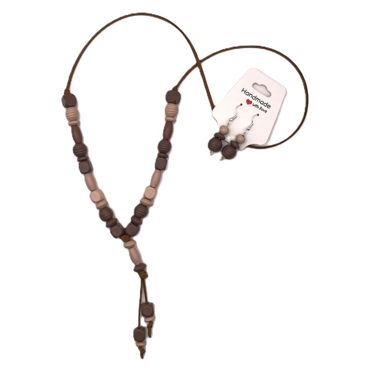 Set colier si cercei unicat, multicolor, lungime colier 44cm, lungime cercei 4.5cm