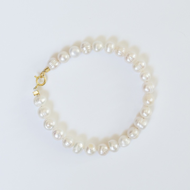 Bratara cu perle de cultura, Rain Jewelry, argint 925 placat cu aur, alb