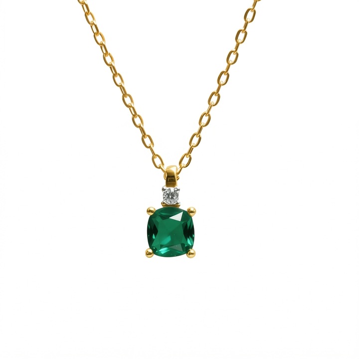 Colier cu Smarald de zirconiu, XYXANMO, Argint S925 placat aur de 14k, 42+3cm, auriu