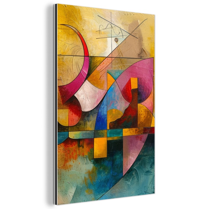 Метална картина, Абстрактна, Декоративна, Всекидневна, Кухня, Модерно изкуство, Декорация за стена, Отпечатък върху метал Жълта 60x90 см