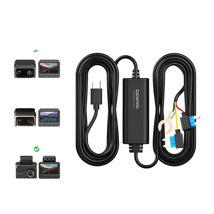 Kit de alimentare pentru camera auto, 24 ore monitorizare parcare, 30 FPS, plastic, portabil