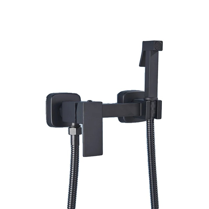 Bidé csaptelep, fali rögzítés, hatékony vízellátás, matt fekete, 2 lyuk