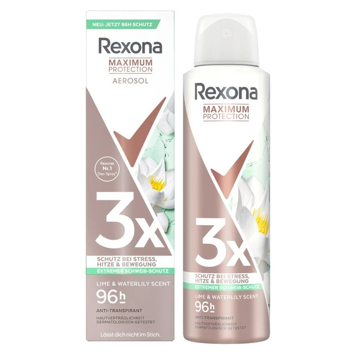 Set 2x Rexona Maximum Protection 96h, Deodorant spray, Lime & Waterlily Scent, 150 ml