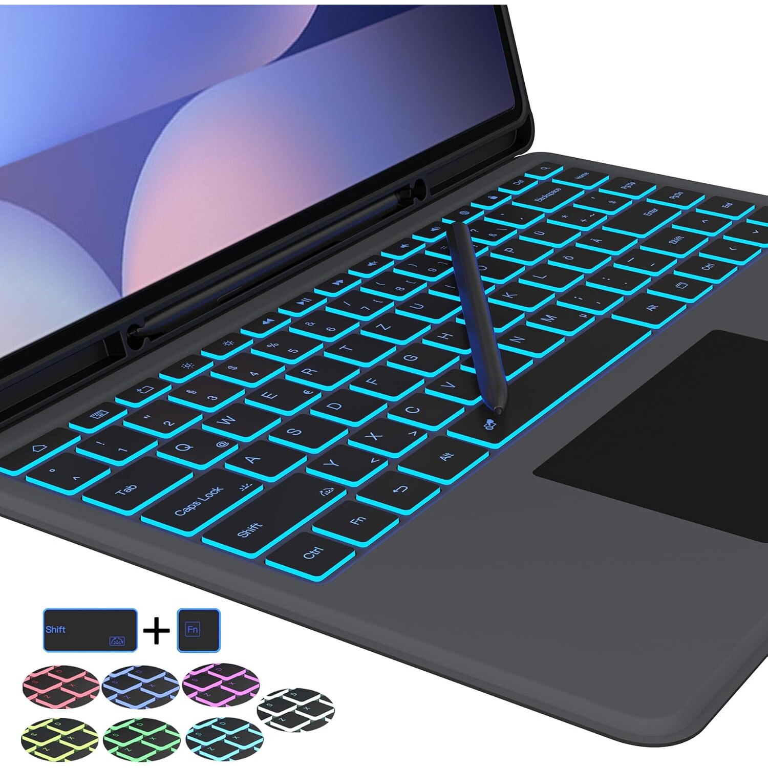 Etui cu tastatura detasabila ROOFEI QWERTZ pentru Samsung Galaxy Tab S10/S9/S8 Ultra 14.6, trackpad, protectie solida, negru