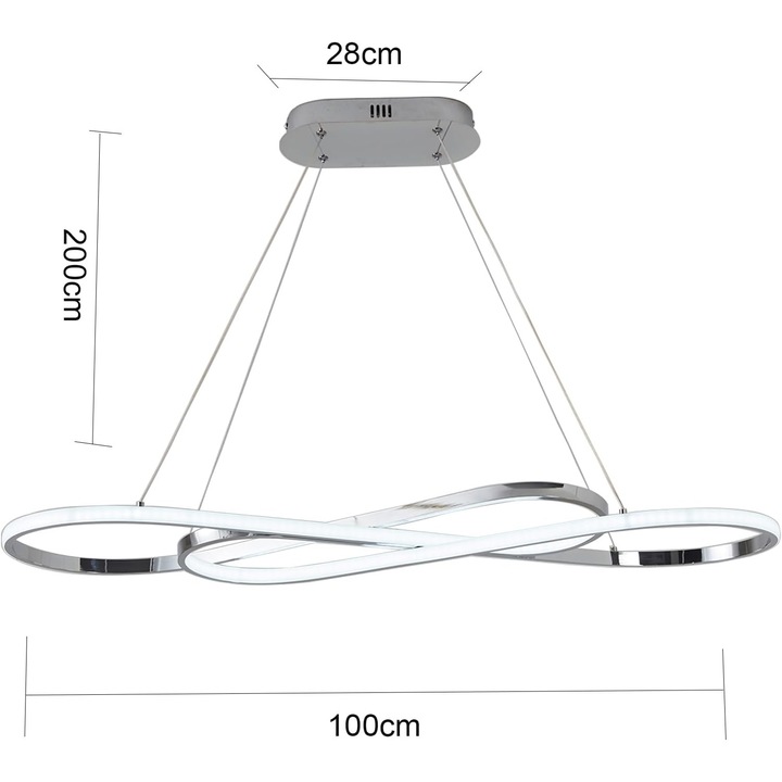 Lampa suspendată LED argintie, dimabilă, 57W, 100x30x6cm, cu telecomandă