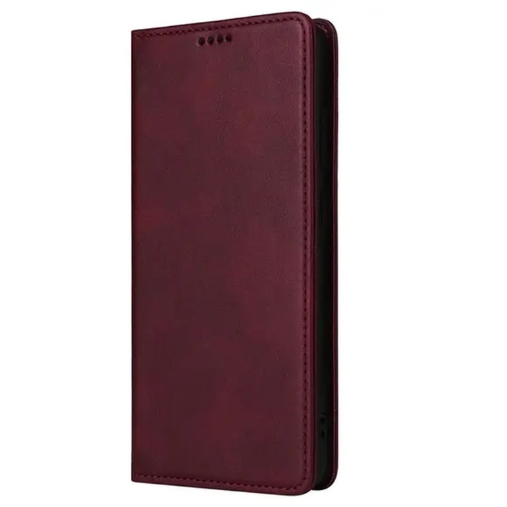 Елегантен кожен флип калъф за Honor Magic8 Lite / X9d / X70, магнитен портфейл, бордо