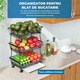 Organizator Bucatarie 3 Nivele Elindor® Carucior cu Roti, Ajustabil, Multifunctional, Raft Mobil Organizare Baie, Camara, Birou, Bar, Dulap Metalic pentru Depozitare Legume, Fructe, Detergenti, Parfumuri, 5x Cutie Detasabila, 41 × 29 × 59 cm, Negru