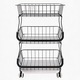 Organizator Bucatarie 3 Nivele Elindor® Carucior cu Roti, Ajustabil, Multifunctional, Raft Mobil Organizare Baie, Camara, Birou, Bar, Dulap Metalic pentru Depozitare Legume, Fructe, Detergenti, Parfumuri, 5x Cutie Detasabila, 41 × 29 × 59 cm, Negru