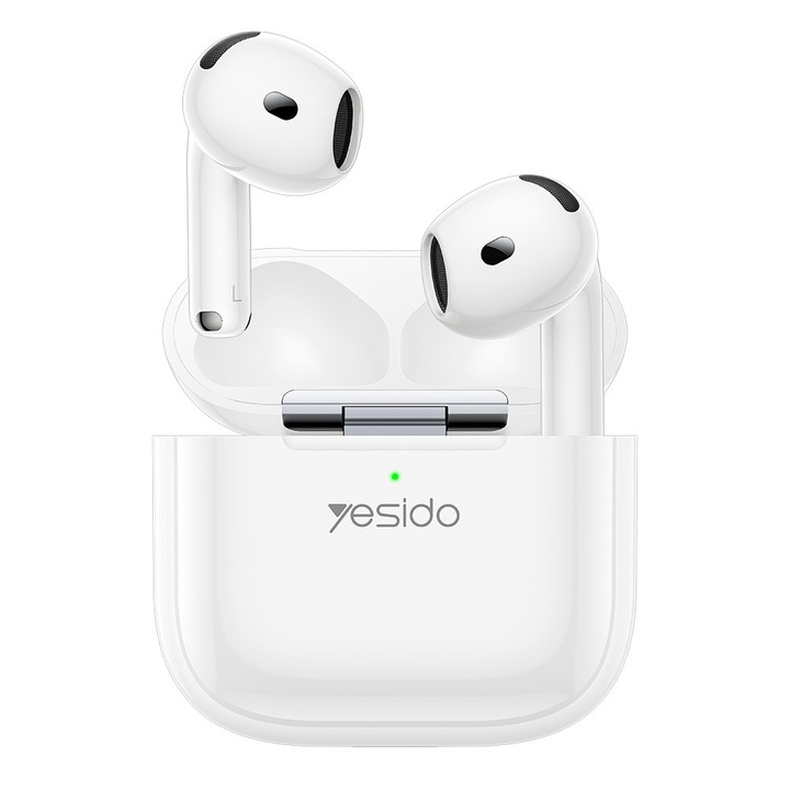 Casti wireless Yesido TWS31S, In-Ear, Bluetooth, TWS, Autonomie pana la 20 ore, Baterie 300mAh, Alb