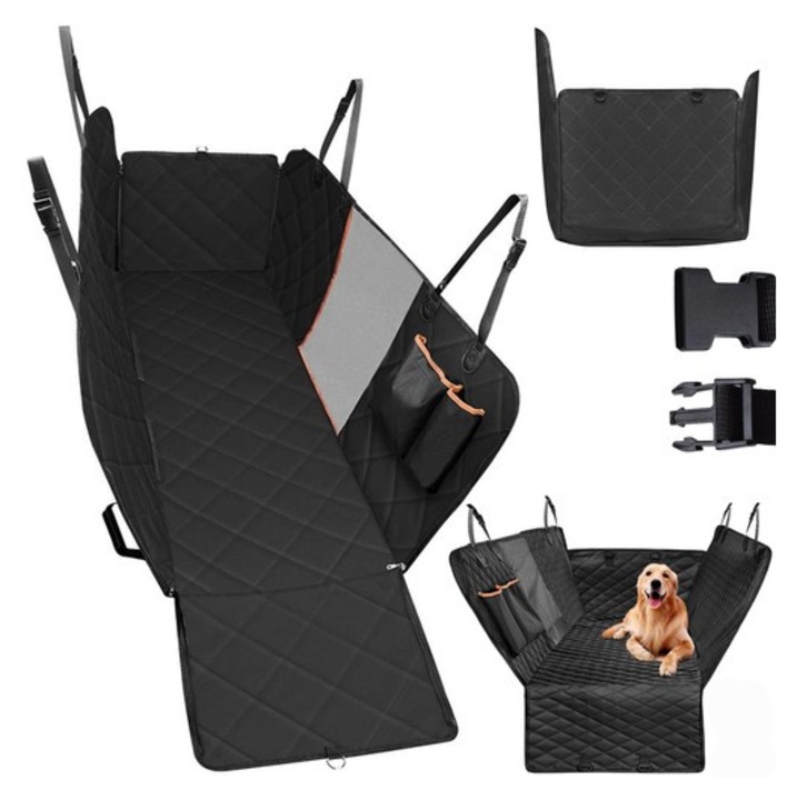Husa auto impermeabila pentru caini, protectie bancheta spate, antiderapanta, cu plasa de siguranta, 140x209 cm
