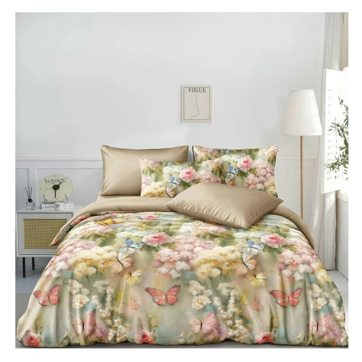 Lenjerie pentru pat dublu din satin premium, 4 piese, cearceaf cu elastic 180x200 cm, husa pilota 200x230 cm, 2 fete perna 55x80 cm, cod ST10