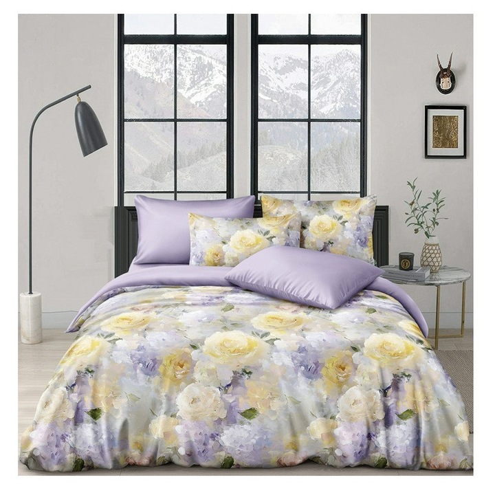 Lenjerie pentru pat dublu din satin premium, 4 piese, cearceaf cu elastic 180x200 cm, husa pilota 200x230 cm, 2 fete perna 55x80 cm, cod ST13