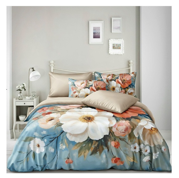 Lenjerie pentru pat dublu din satin premium, 4 piese, cearceaf cu elastic 180x200 cm, husa pilota 200x230 cm, 2 fete perna 55x80 cm, cod ST15