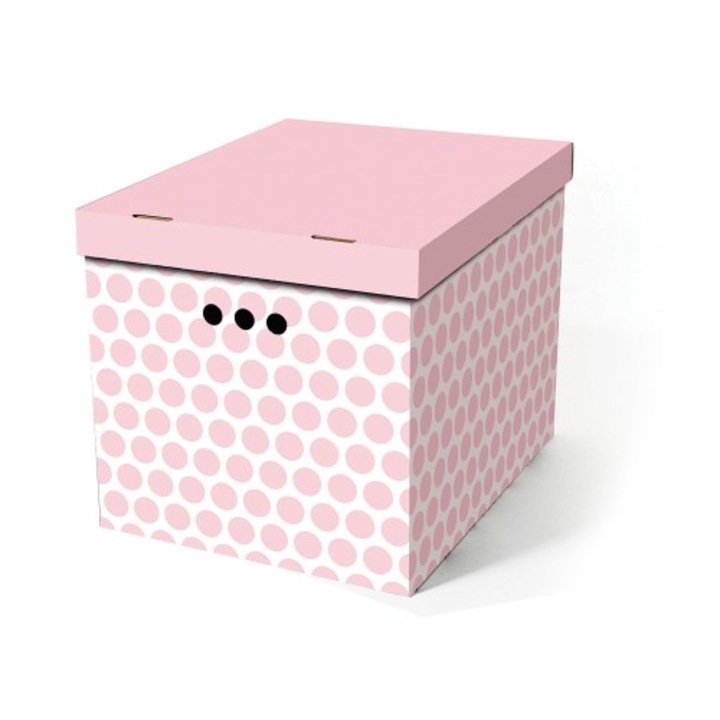 Cutie depozitare cu capac, DekorHome, Kropki roz, 44.8x33.2x32.8cm, alb/roz