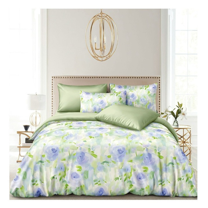 Lenjerie pentru pat dublu din satin premium, 4 piese, cearceaf cu elastic 180x200 cm, husa pilota 200x230 cm, 2 fete perna 55x80 cm, cod ST18