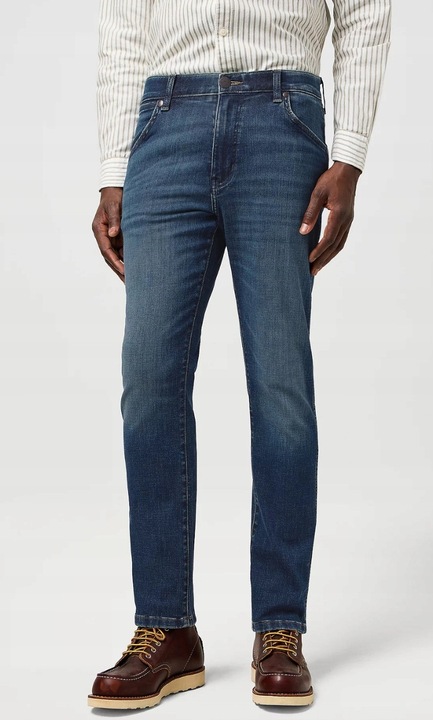 Blugi barbati Wrangler Larston, slim fit, albastru bumbac, Albastru