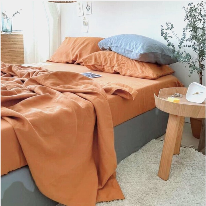 Cearceaf de pat Kotonia Home, 100% bumbac, ranforce color uni, 220x240 cm, cacao