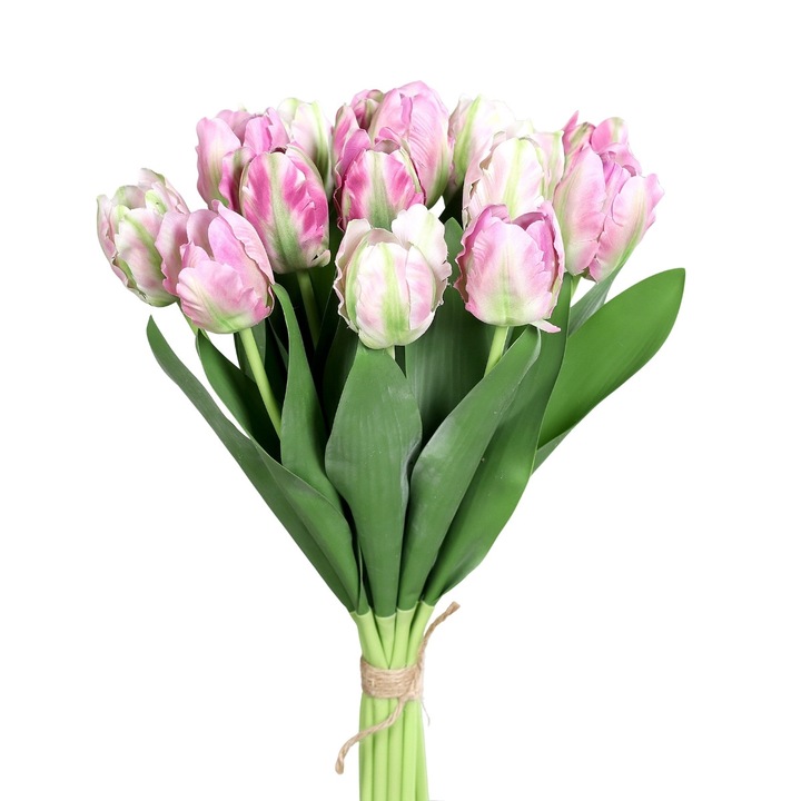 Buchet de 15 lalele artificiale roz si mov, inaltime 41 cm