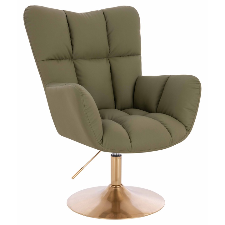 Scaun de birou, Votana, HR650N, Piele Ecologica Premium Soft, Baza Aurie, Khaki