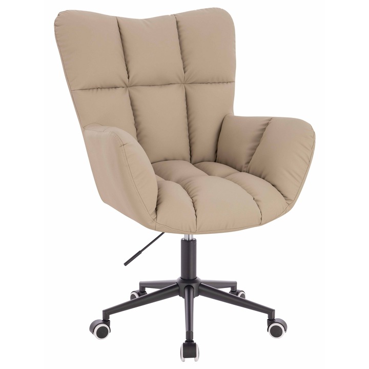 Scaun de birou, Votana, HR650K, Piele Ecologica Premium Soft, Baza Neagra, Crem