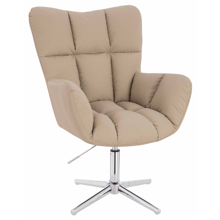 Scaun de birou, Votana, HR650CROSS, Piele Ecologica Premium Soft, Baza Cromata, Crem